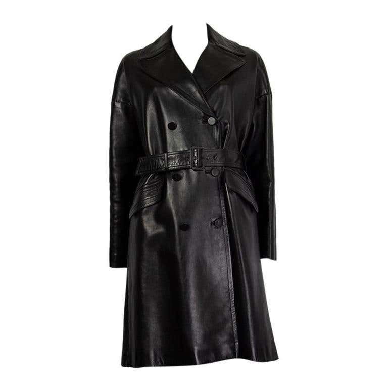 AZZEDINE ALAIA brown double breasted leather coat For Sale at 1stDibs