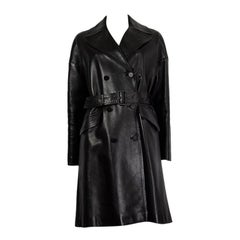 Used ALAIA black leather TRENCH COAT Jacket 38