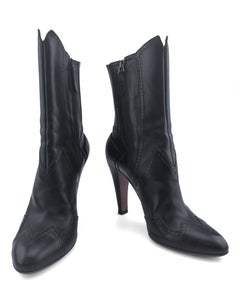Alaia Black Leather Western Cowboy Inspired Ankle Boots