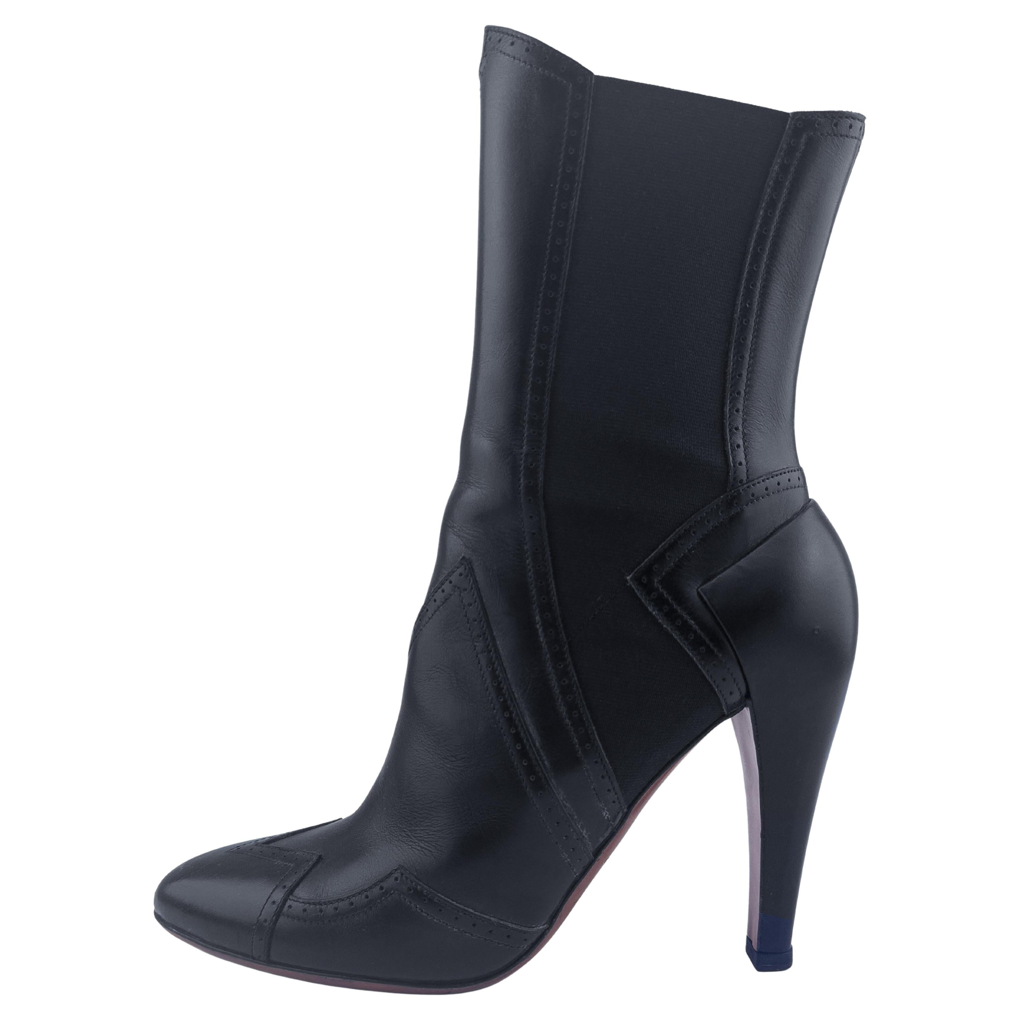Alaia Black Leather Western Cowboy Inspired Ankle Boots