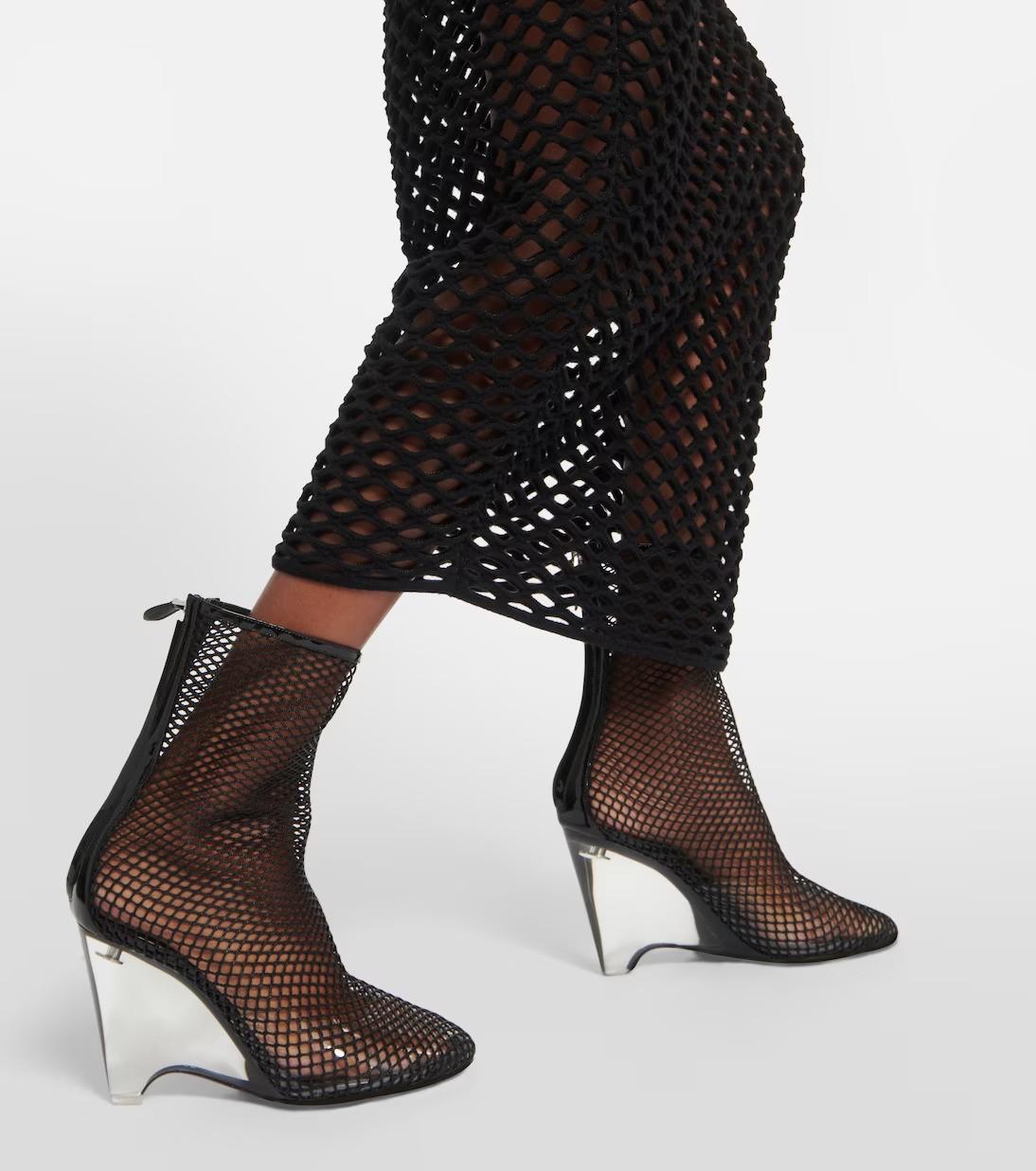 ALAIA black mesh LA CAGE 100 FISHNET Ankle Boots Shoes 39 5
