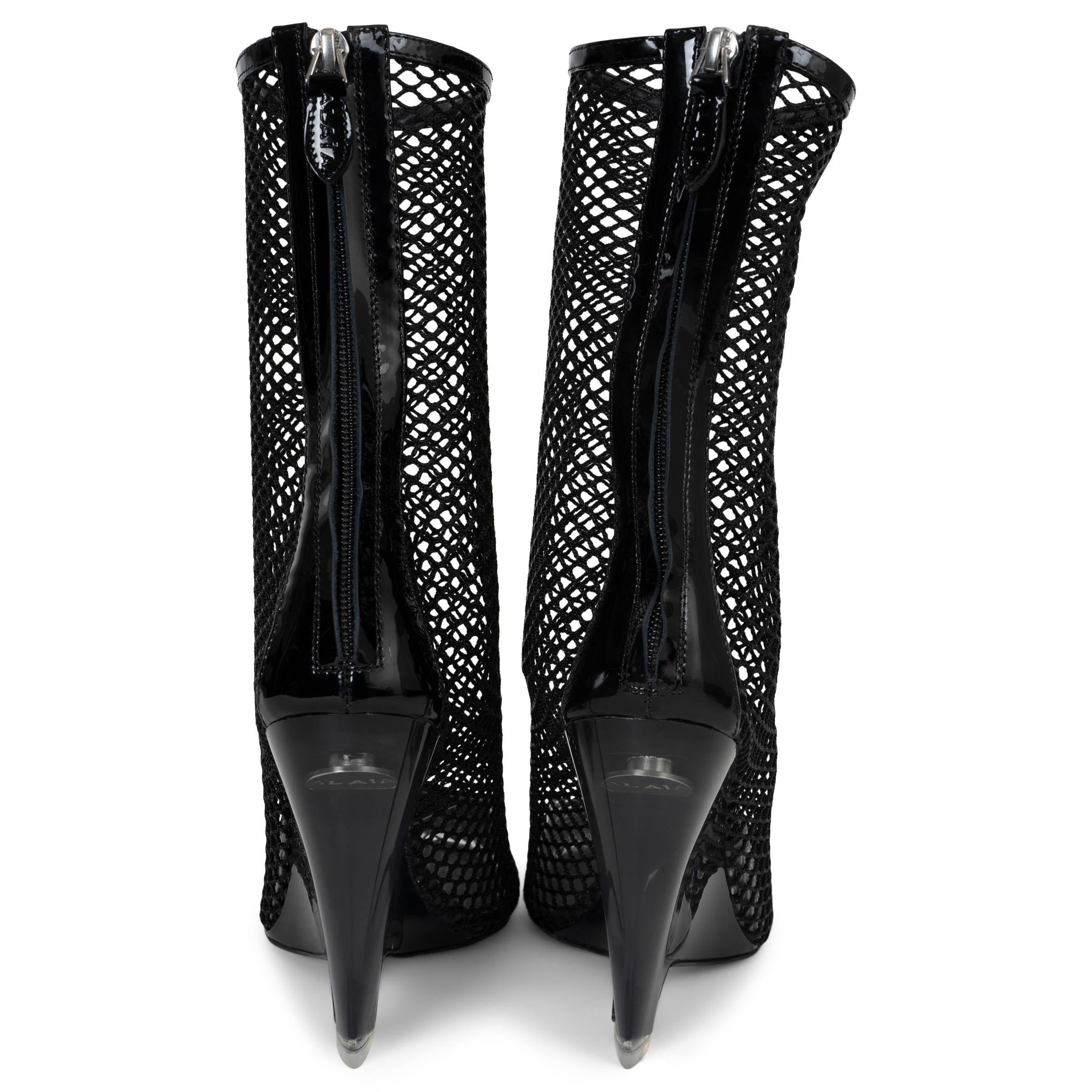 ALAIA black mesh LA CAGE 100 FISHNET Ankle Boots Shoes 39 In New Condition In Zürich, CH