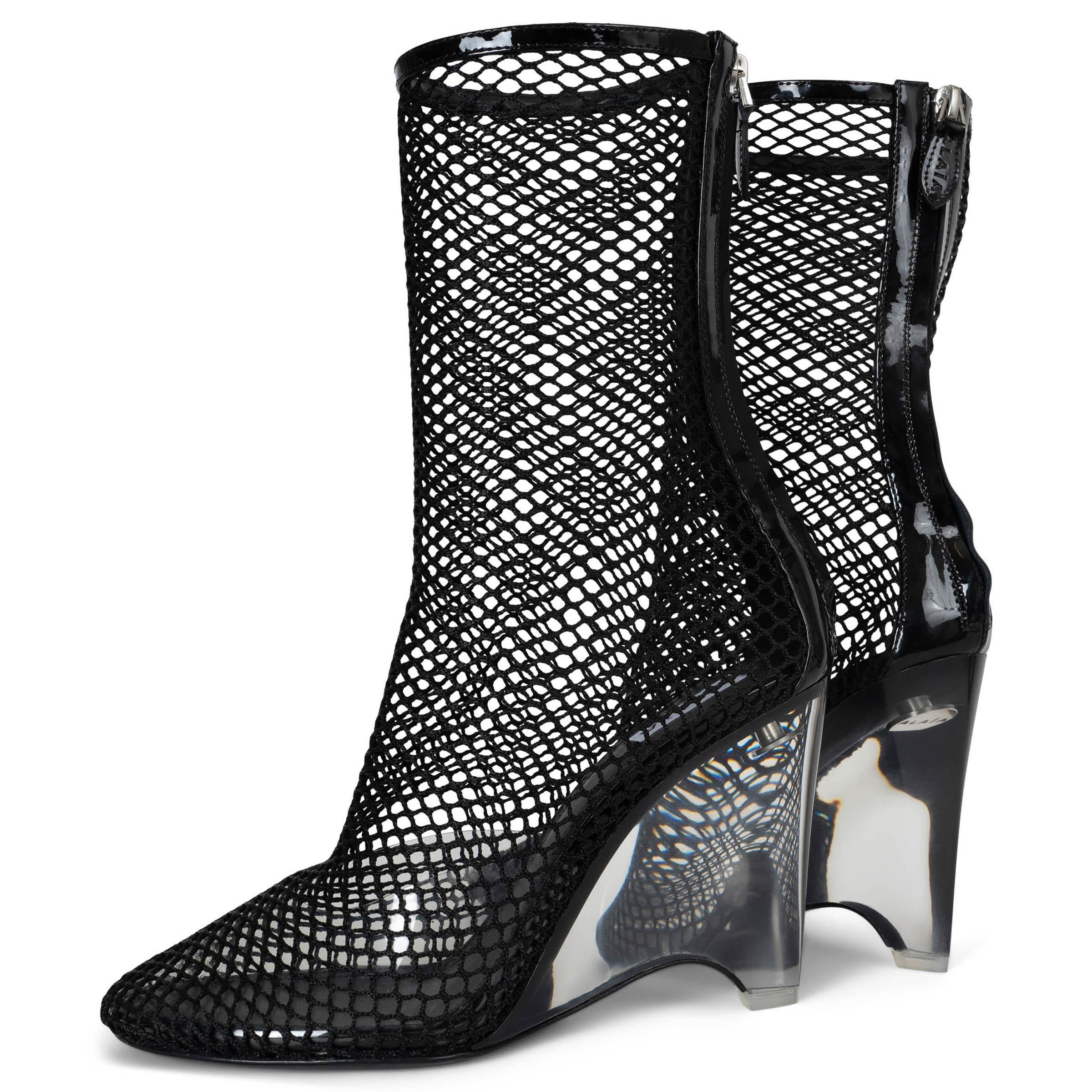 ALAIA black mesh LA CAGE 100 FISHNET Ankle Boots Shoes 39 1
