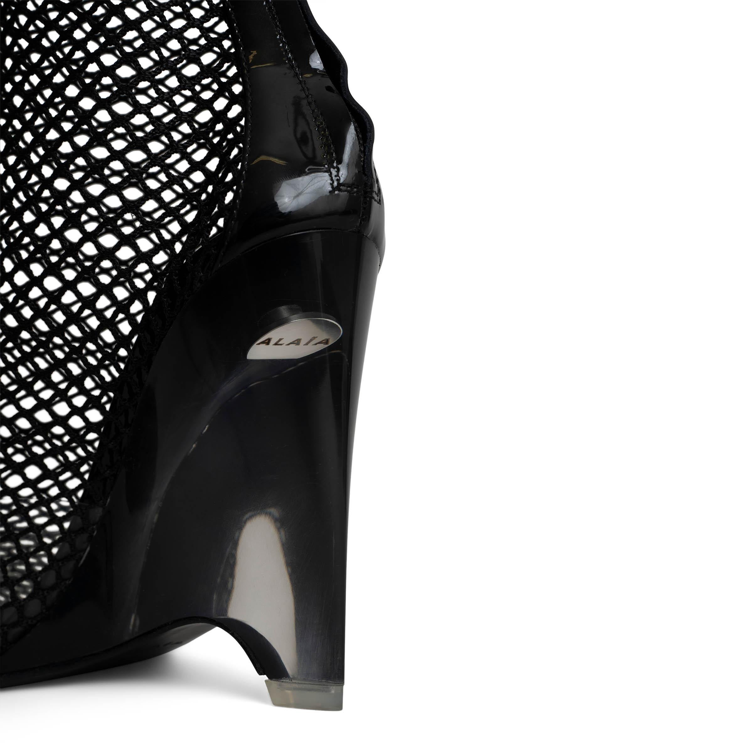 ALAIA black mesh LA CAGE 100 FISHNET Ankle Boots Shoes 39 2