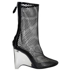 ALAIA black mesh LA CAGE 100 FISHNET Ankle Boots Shoes 39