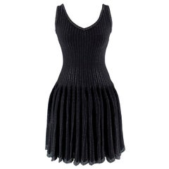 Alaia Black Metallic Striped Knit Pleated Dress - Size US6