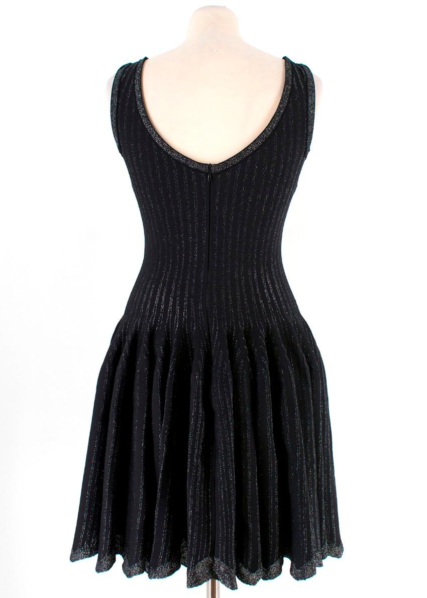 Alaia Black Metallic Striped Knit Pleated Dress Size 6 In Excellent Condition In London, GB