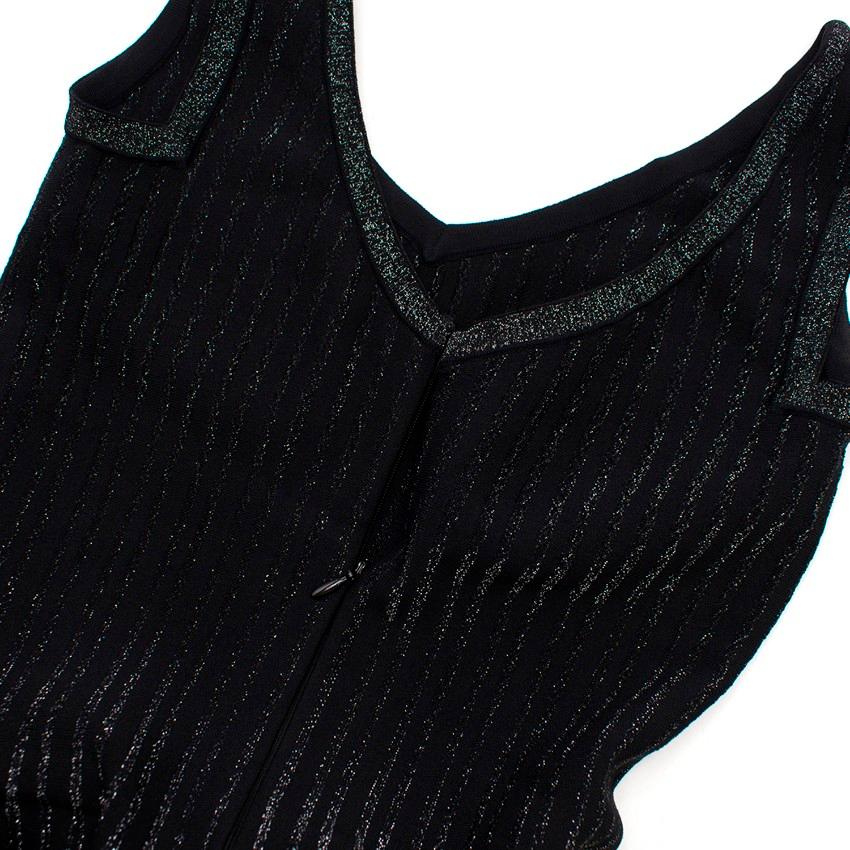 Women's Alaia Black Metallic Striped Knit Pleated Dress Size 6