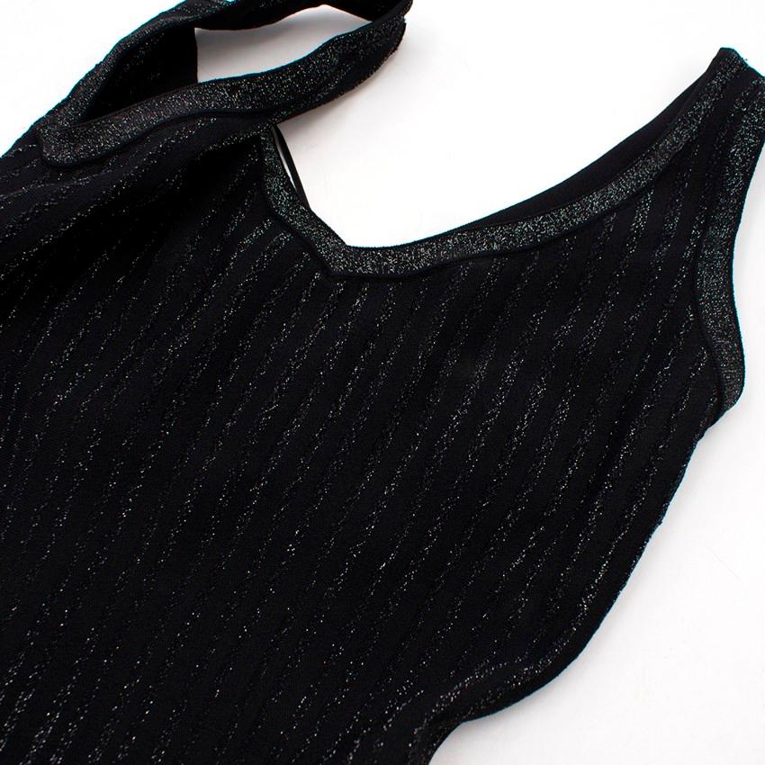 Alaia Black Metallic Striped Knit Pleated Dress Size 6 1