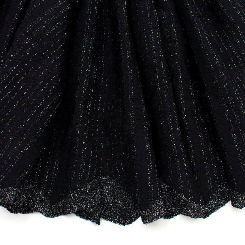 Alaia Black Metallic Striped Knit Pleated Dress Size 6 2