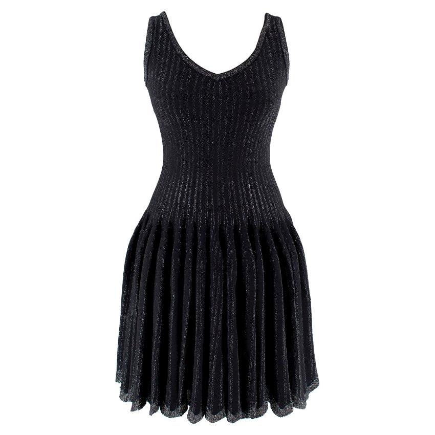 Alaia Black Metallic Striped Knit Pleated Dress Size 6