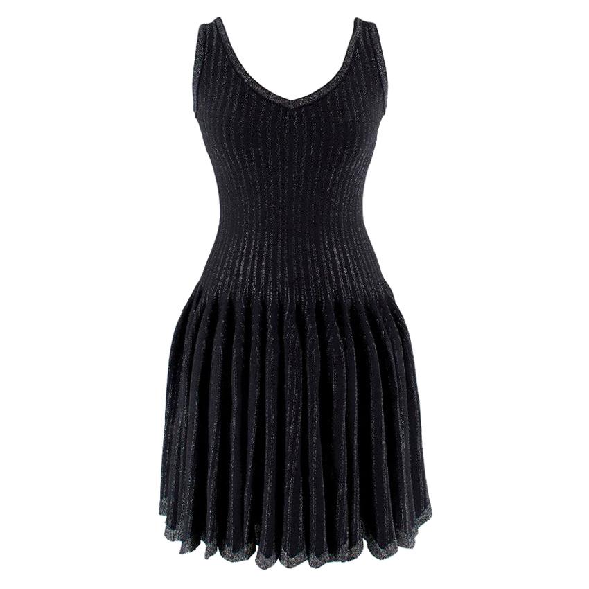 Alaia Black Metallic Striped Knit Pleated Dress - Size US6