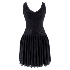 Alaia Black Metallic Striped Knit Pleated Dress - Size US6