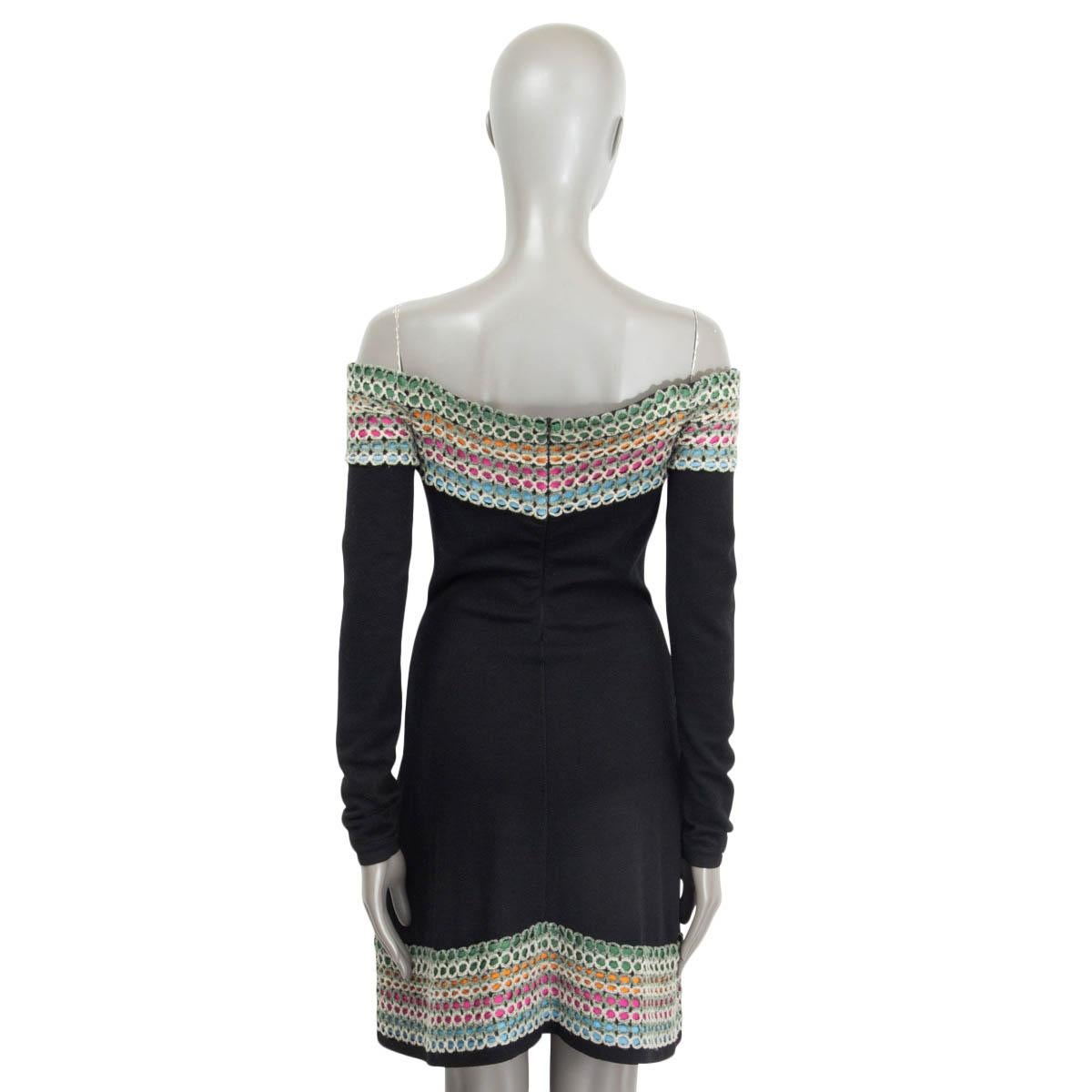 Women's ALAIA black & multicolor wool blend OFF SHOULDER FLARED Dress XS For Sale