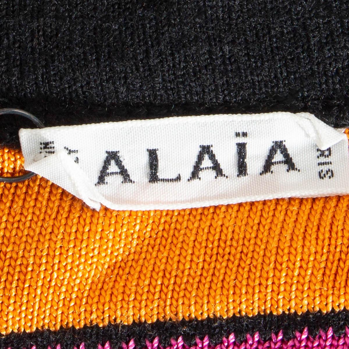 ALAIA black & multicolor wool blend OFF SHOULDER FLARED Dress XS For Sale 2