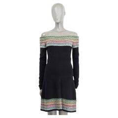 ALAIA black & multicolor wool blend OFF SHOULDER FLARED Dress XS