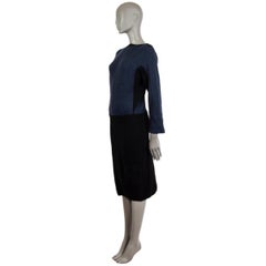 ALAIA black & navy blue wool COLORBLOCK KNIT Dress 40