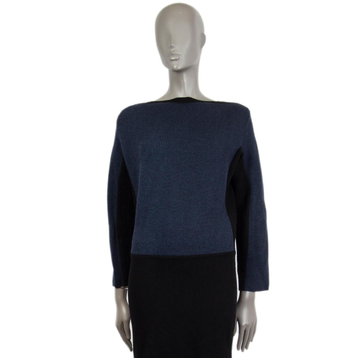 Nero ALAIA - Vestito in maglia COLORBLOCK in lana nera e blu navy 40 in vendita
