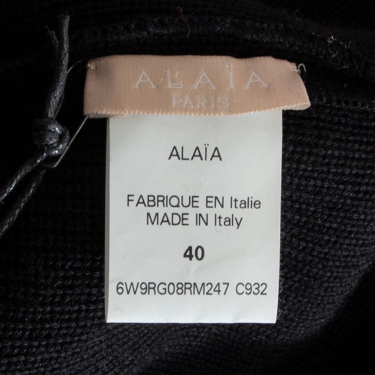 Black ALAIA black & navy blue wool COLORBLOCK KNIT Dress 40 For Sale
