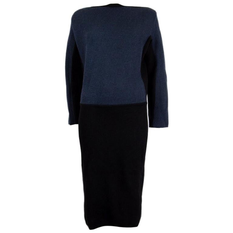 ALAIA black & navy blue wool COLORBLOCK KNIT Dress 40 For Sale