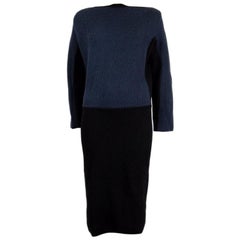 ALAIA black & navy blue wool COLORBLOCK KNIT Dress 40
