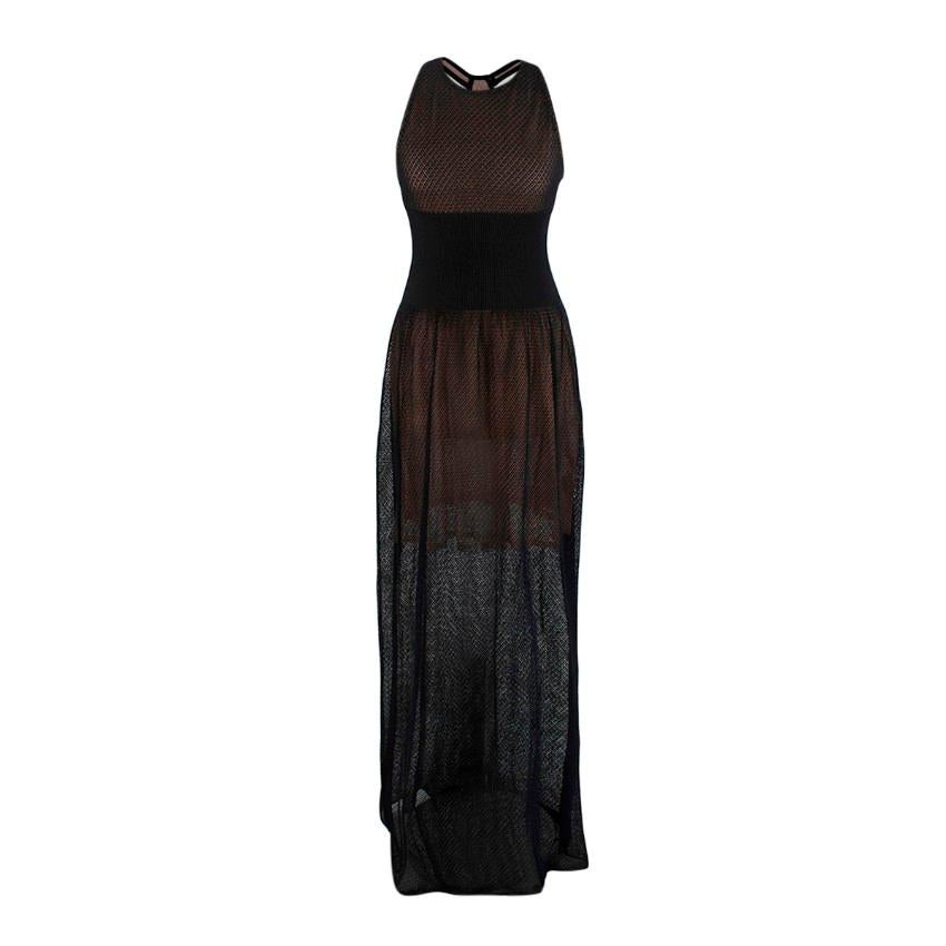 Alaia Black & Nude Crocheted Maxi Dress - US 6 For Sale