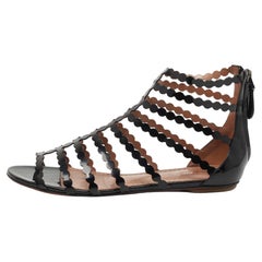 Alaïa Black Patent Leather Cage Flat Sandals Size 39.5