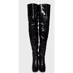 Alaïa Black Patent Leather Over-the-Knee Boots EU 38 Block Heel