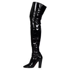 Alaïa Black Patent Leather Over-the-Knee Boots EU 38 Block Heel