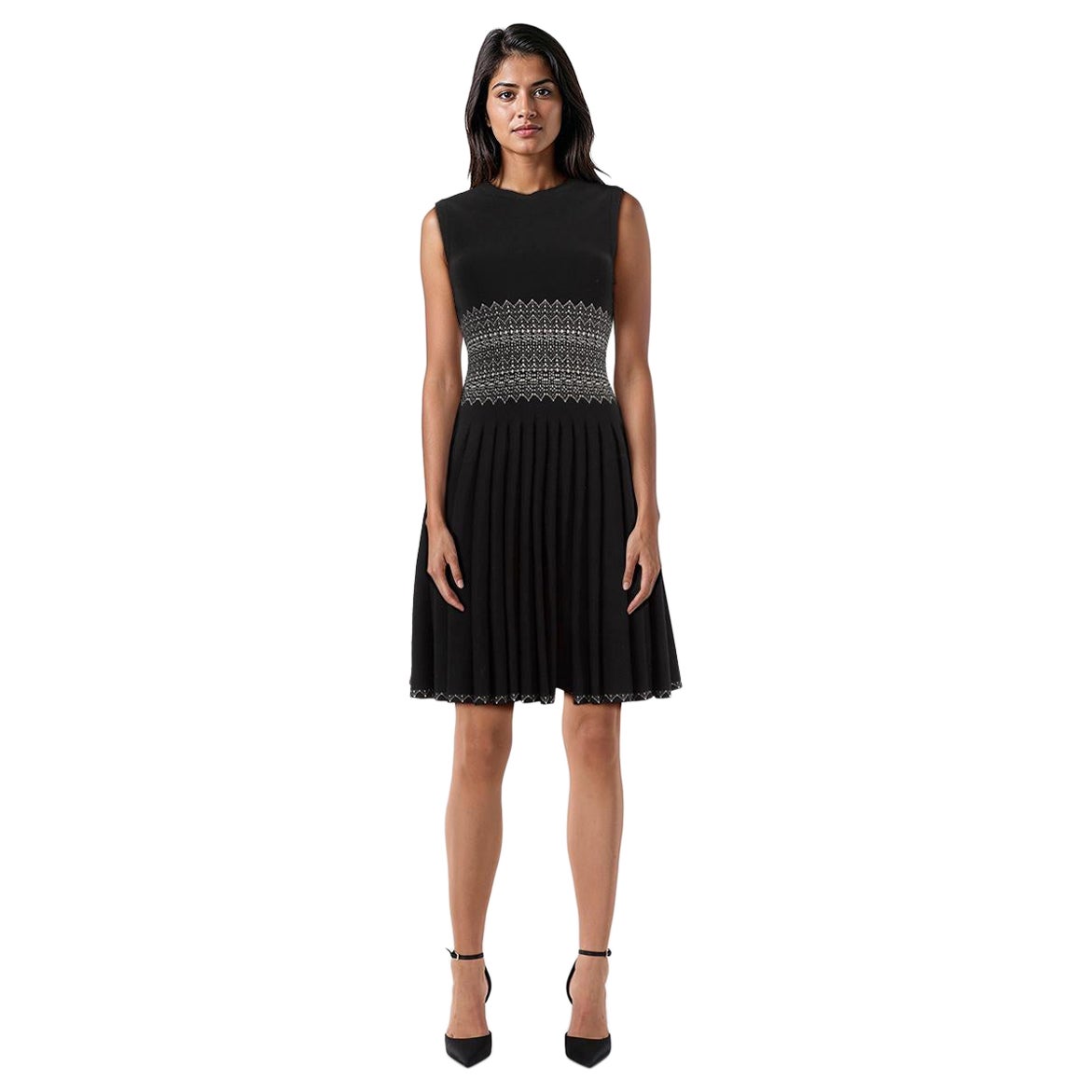 Alaïa Black Patterned Flared Dress Size S For Sale