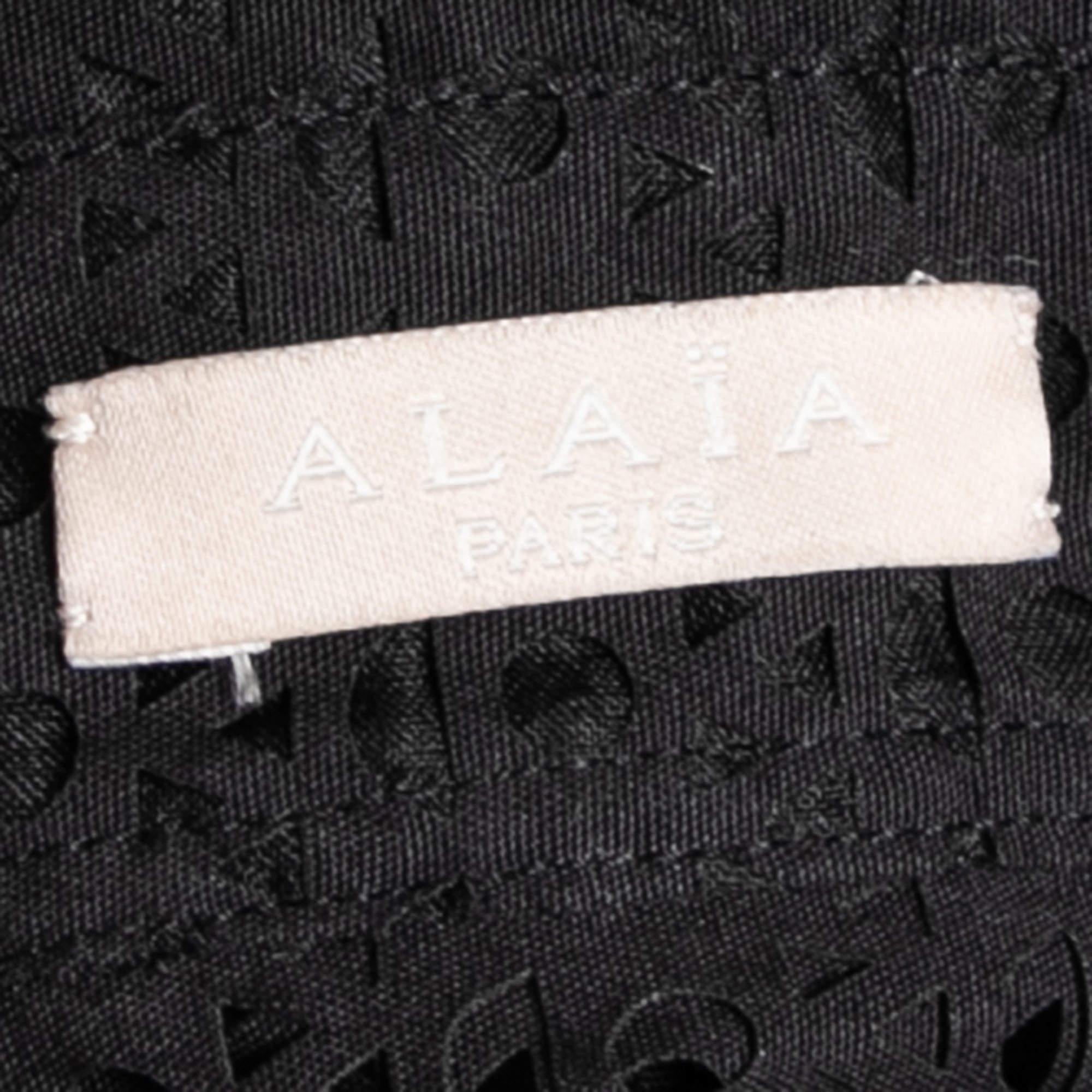 Alaia Black Patterned Laser Cut Cotton Shirt Dress M For Sale 2