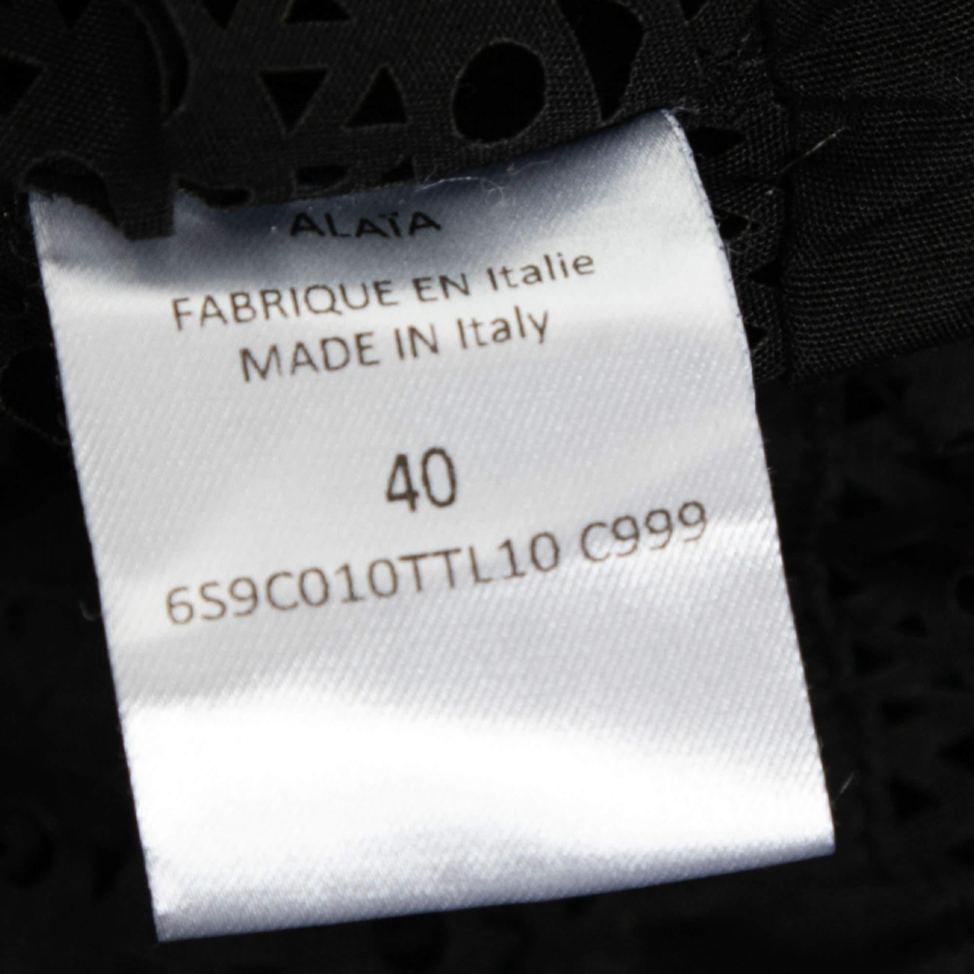 Alaia Black Patterned Laser Cut Cotton Shirt Dress M For Sale 3