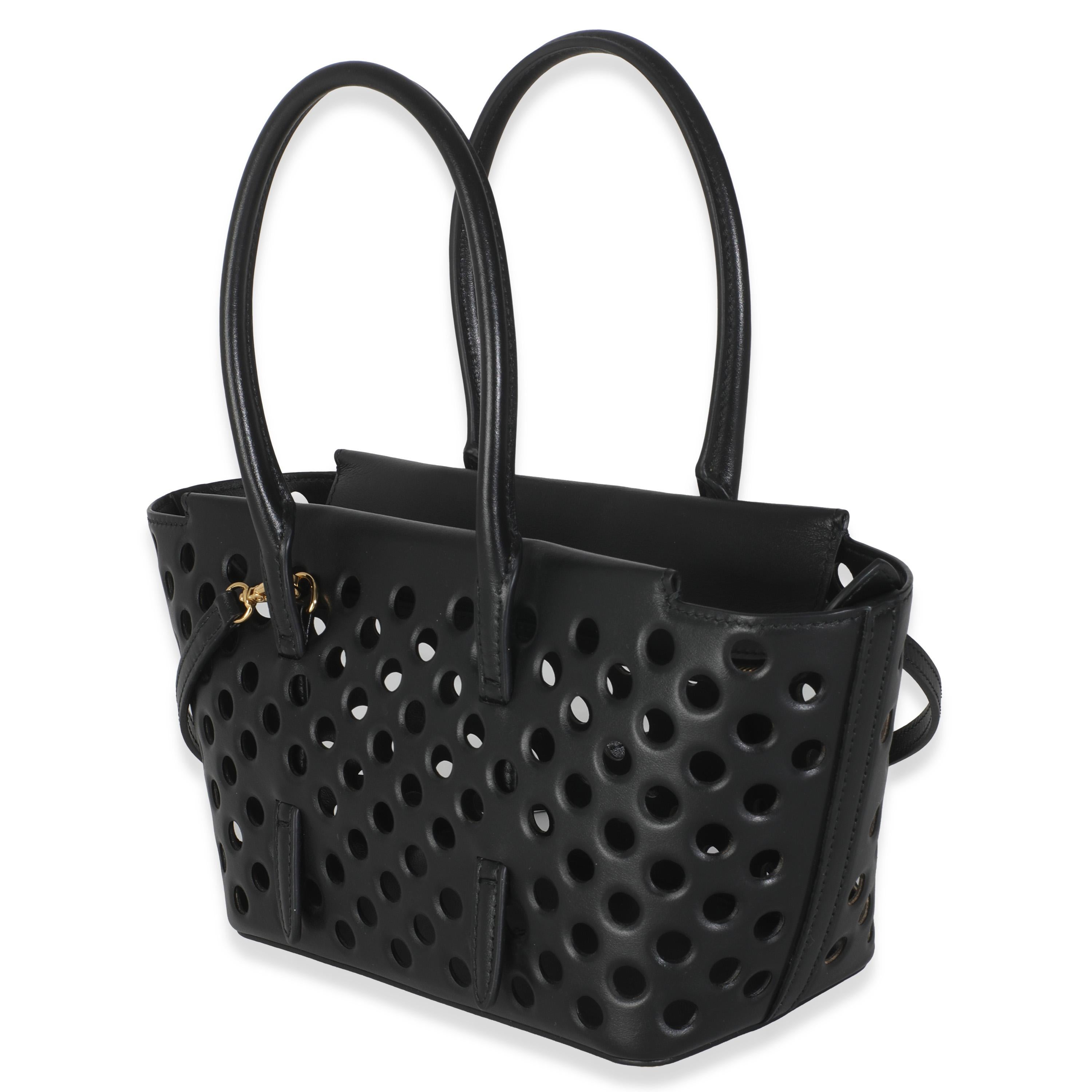 Alaia Black Perforated Calfskin Neo Mina 20 In Excellent Condition For Sale In New York, NY