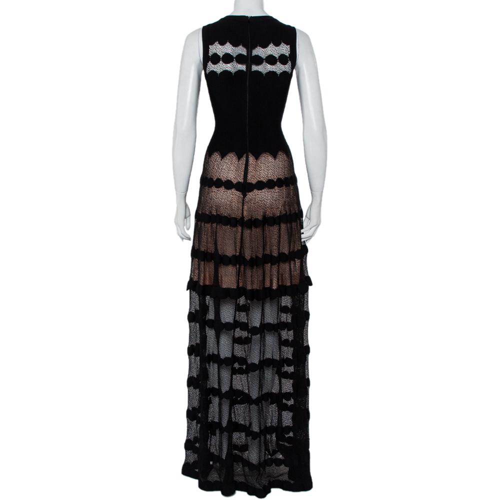 Alaia Black Perforated Knit Sleeveless Maxi Dress S In Good Condition In Dubai, Al Qouz 2