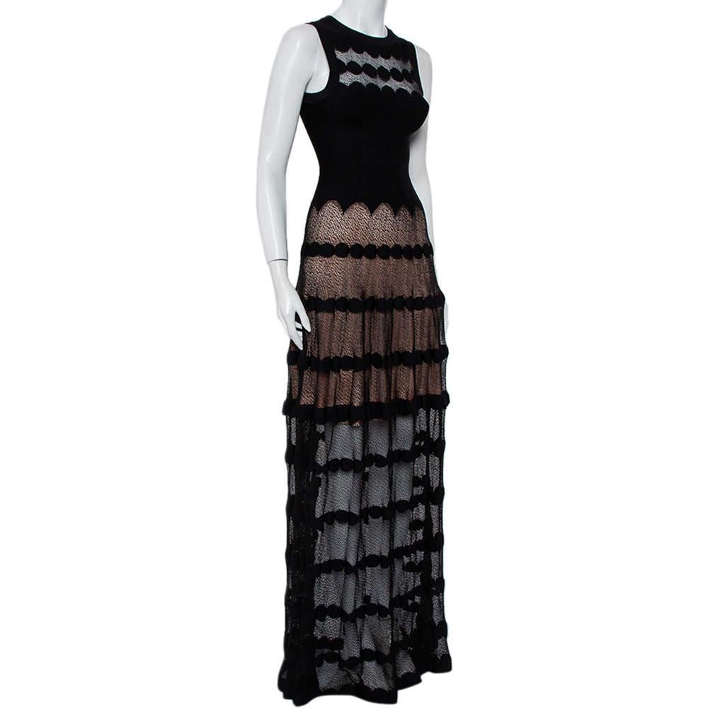 black lace ruffle detail maxi dress