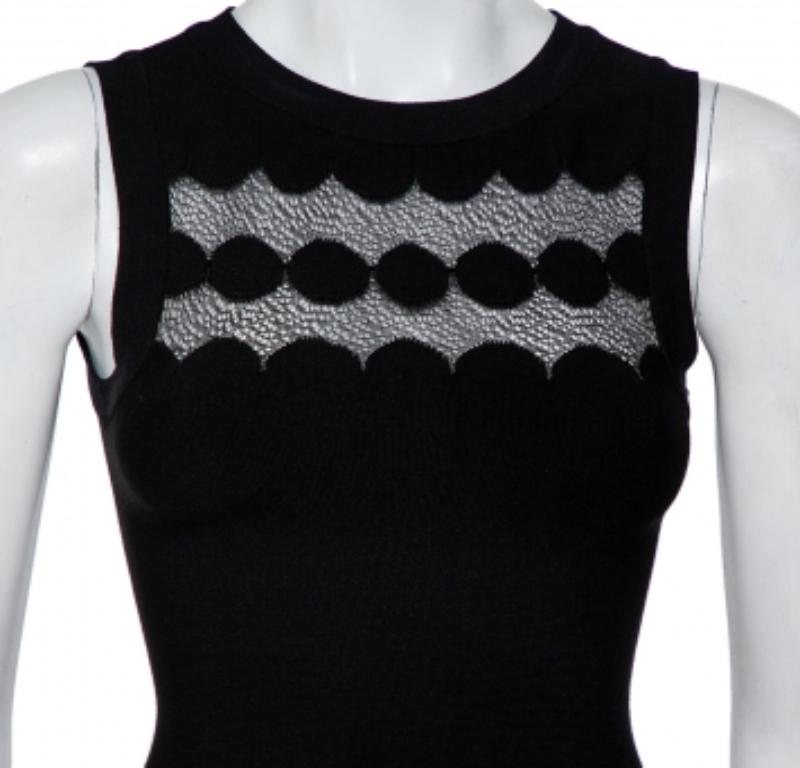 Women's Alaia Black Perforated Knit Sleeveless Maxi Dress S For Sale