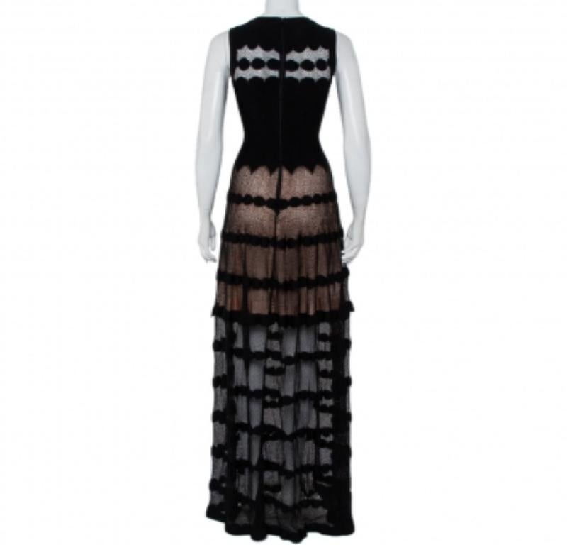 Alaia Black Perforated Knit Sleeveless Maxi Dress S For Sale 2