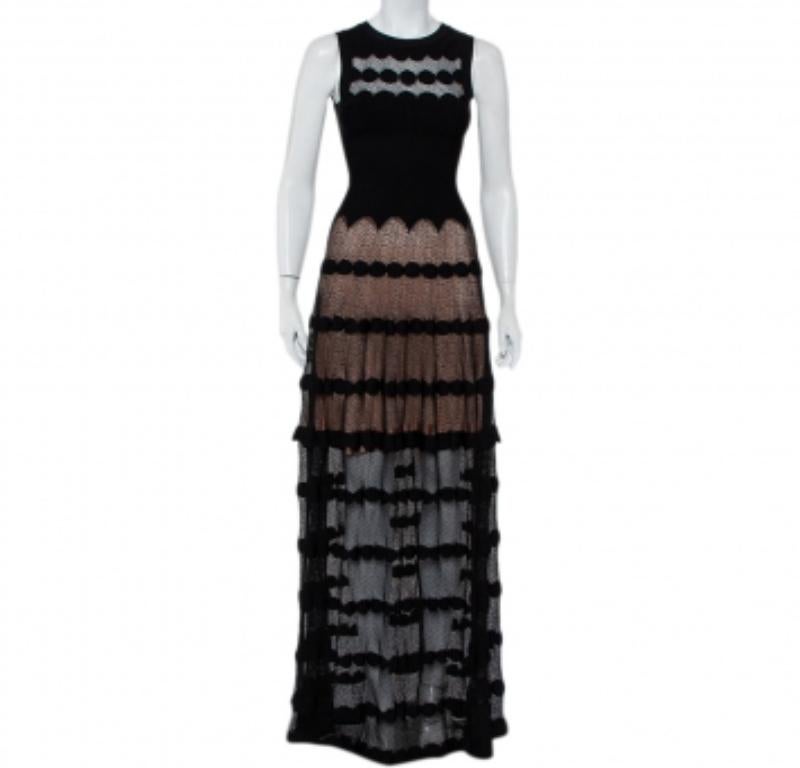 Alaia Black Perforated Knit Sleeveless Maxi Dress S For Sale