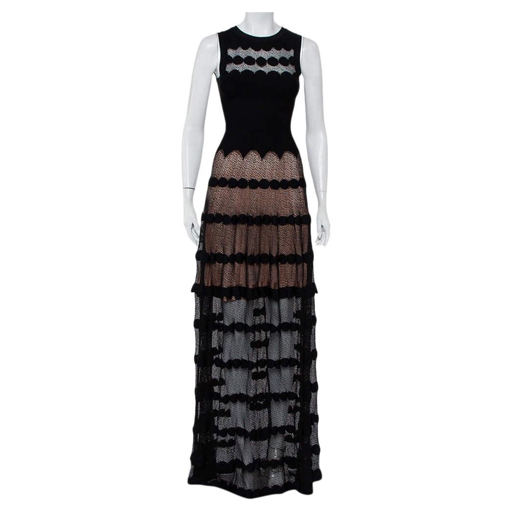  Alaia Black Perforated Knit Sleeveless Maxi Dress S For Sale