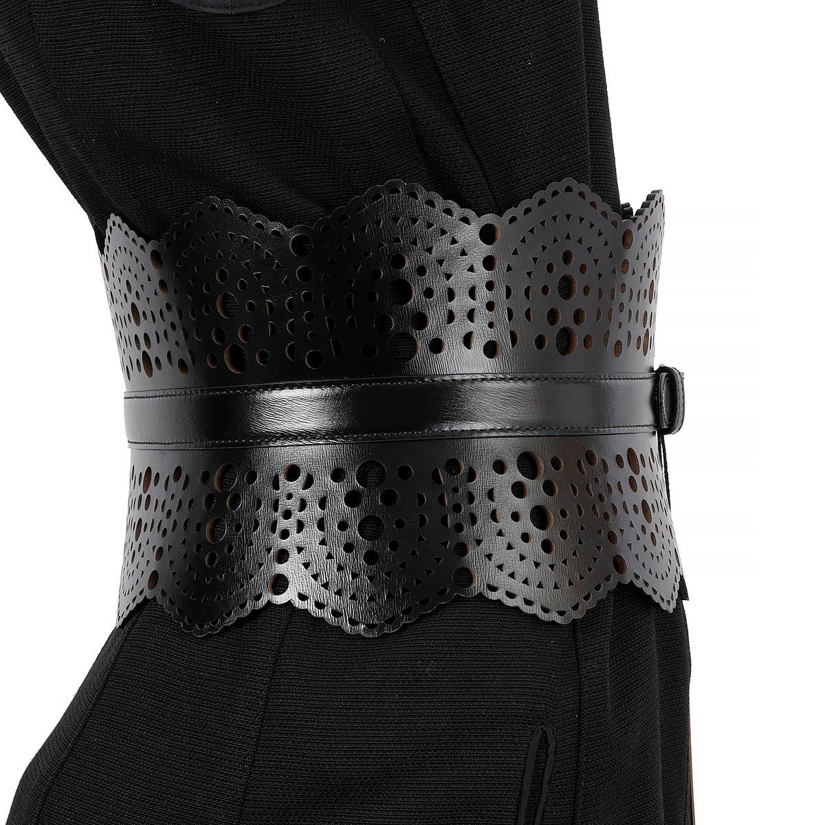 Black ALAIA black perforated leather CORSET 120 WAIST Belt 70 For Sale