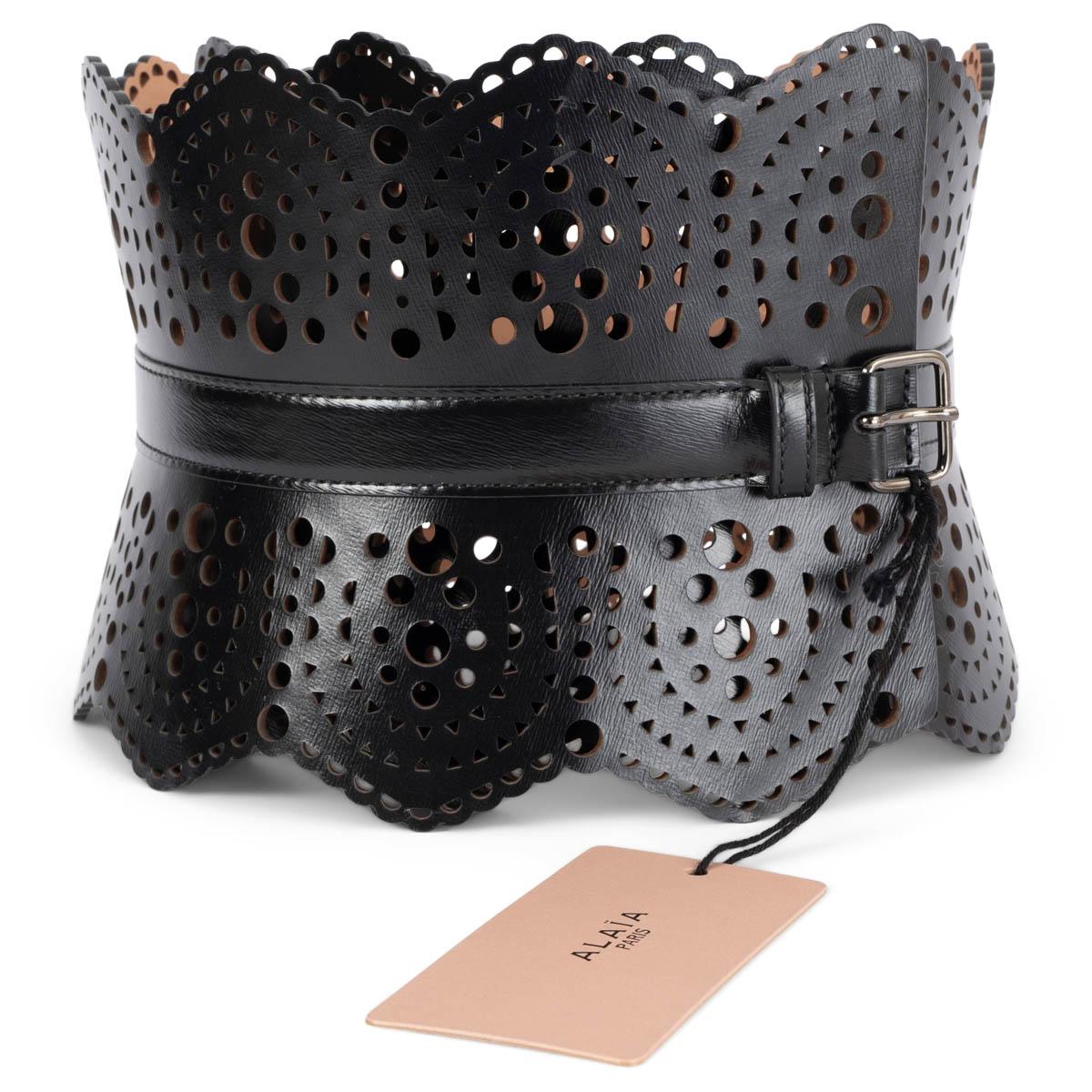 Women's ALAIA black perforated leather CORSET 120 WAIST Belt 70 For Sale