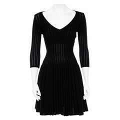 Alaia Black Perforated Rib Knit Fit & Flare Dress M
