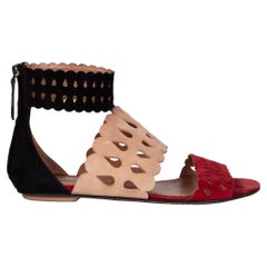 ALAIA black pink red suede FLAT ANKLE STRAP Sandals Shoes 37