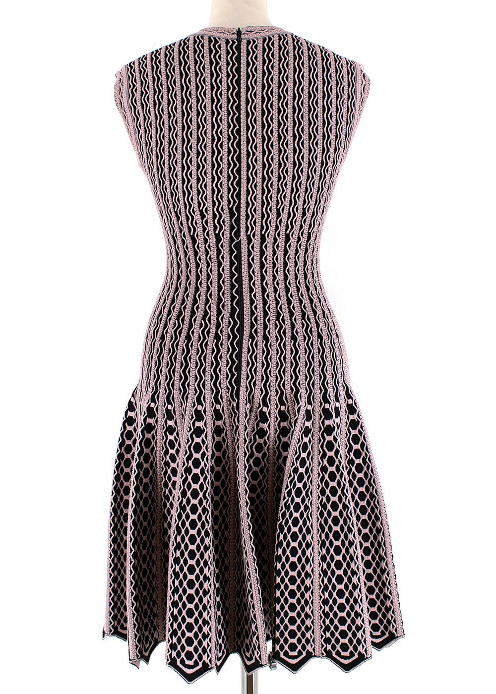 Alaia Black & Pink Stretch Knit Scalloped Dress - Size US 4 For Sale 5
