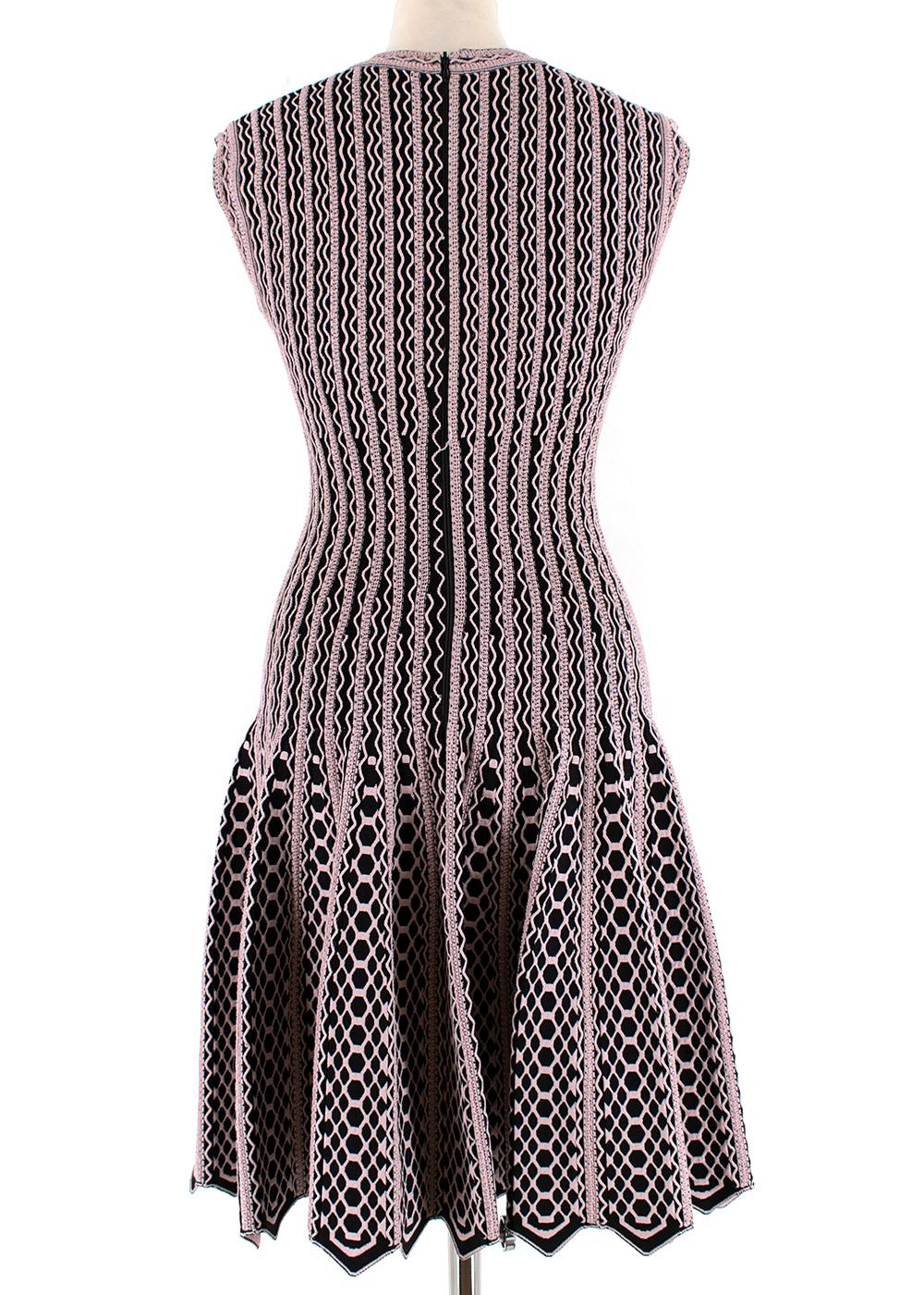 Alaia Black & Pink Stretch Knit Scalloped Dress - Size US 4 5