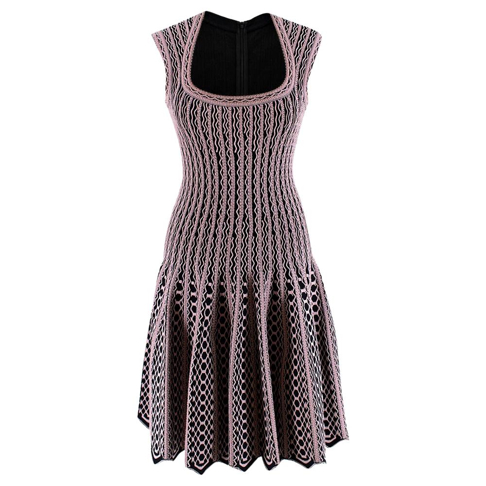 Alaia Black & Pink Stretch Knit Scalloped Dress - Size US 4