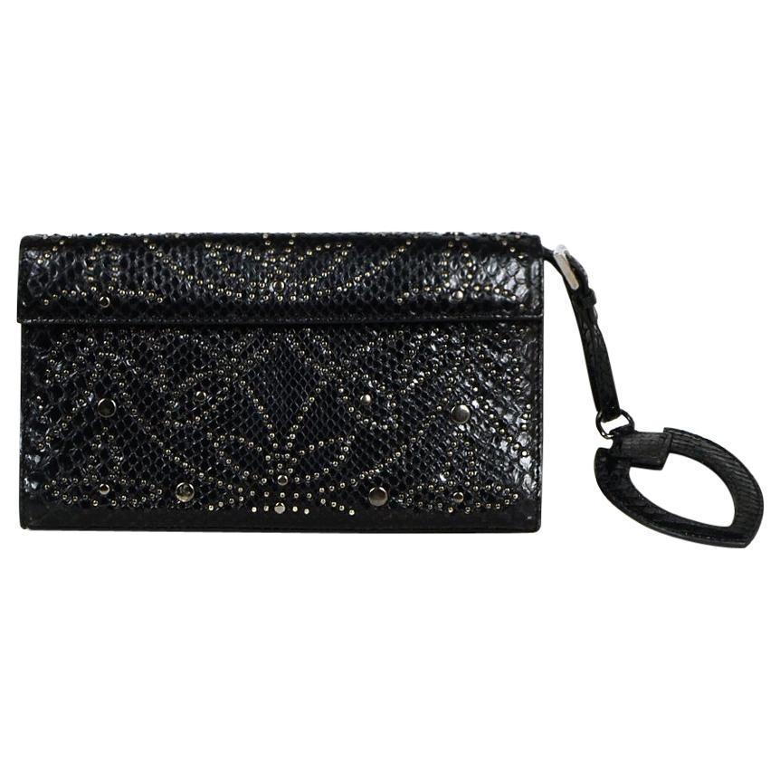 Alaia Black Python Studded Clutch Bag w/ Mirror