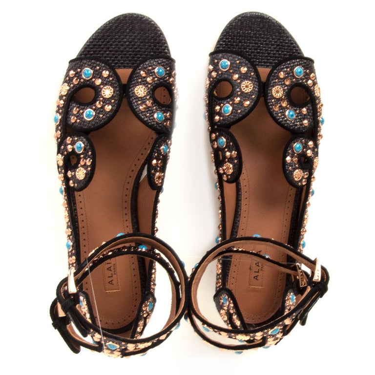 Alaia Black Embellished Men\'s Sandals Alaïa Embellished Suede Sandals - Black | Editorialist main image 2