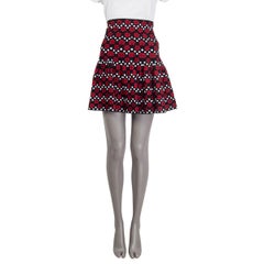 ALAIA black & red ROSE DOT JACQUARD KNIT MINI Skirt 36 XS