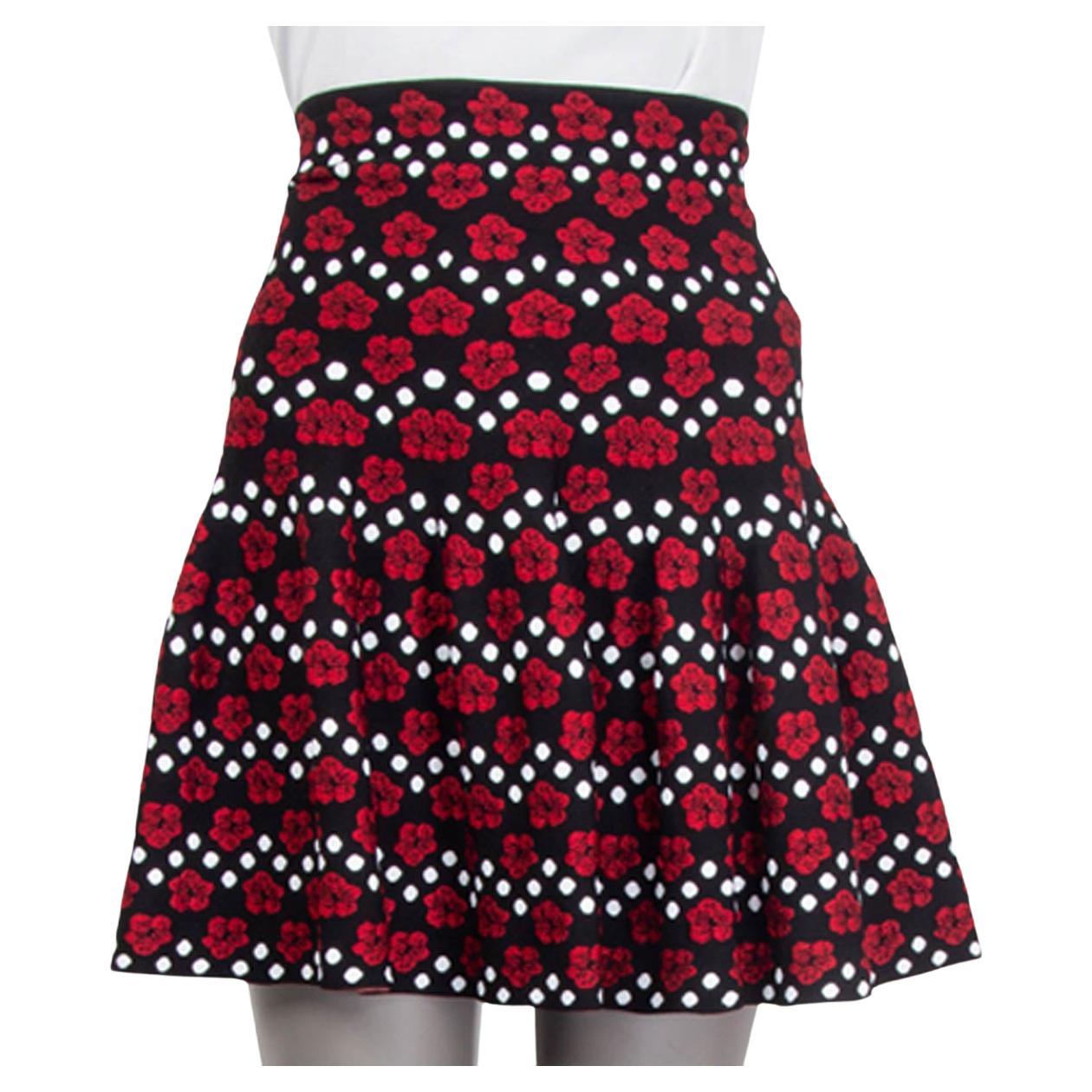 ALAIA black & red ROSE DOT JACQUARD KNIT MINI Skirt 36 XS